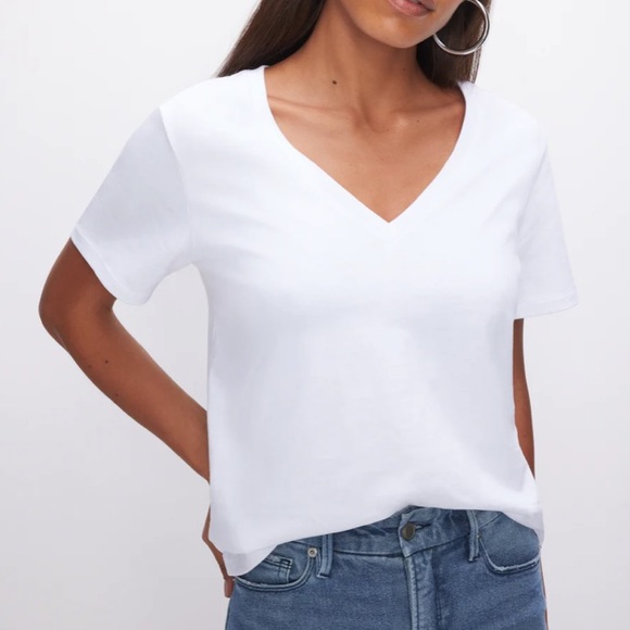 Good American Tops - Good American Classic Crop White Cotton V Tee Sz Medium 2